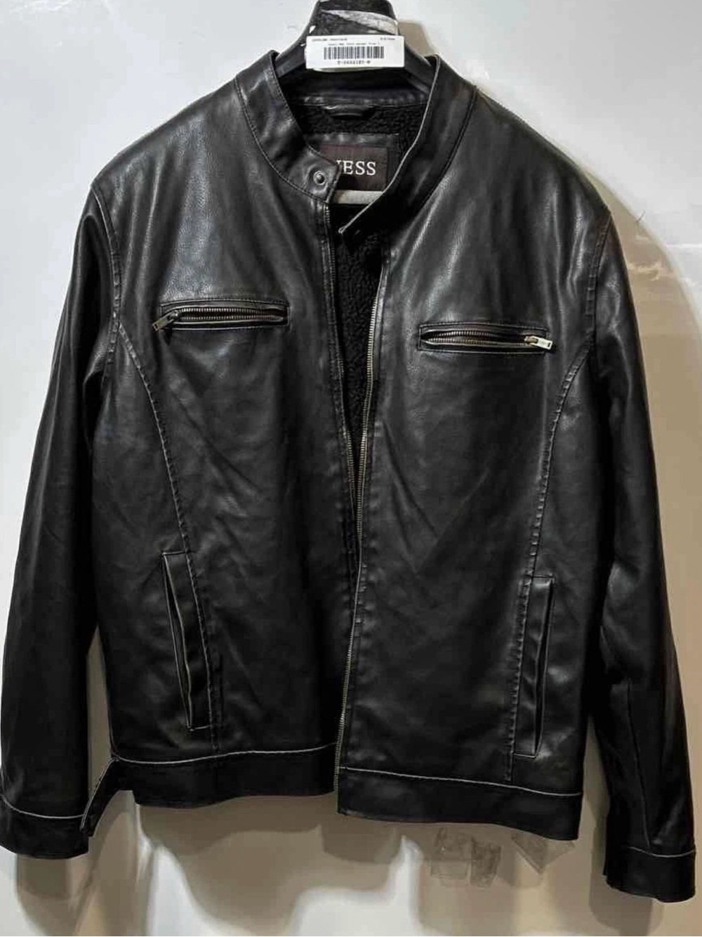 Guess Black Leather Jacket - Classic Men's Biker Style Medium